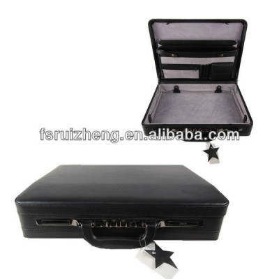 High-end Black PVC leather brief case with file interlayer and security lock RZ-LBR002