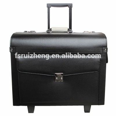 Hot Sale Classic Vintage Black Faux Leather Trolley laptop Bag Men Rolling Briefcase